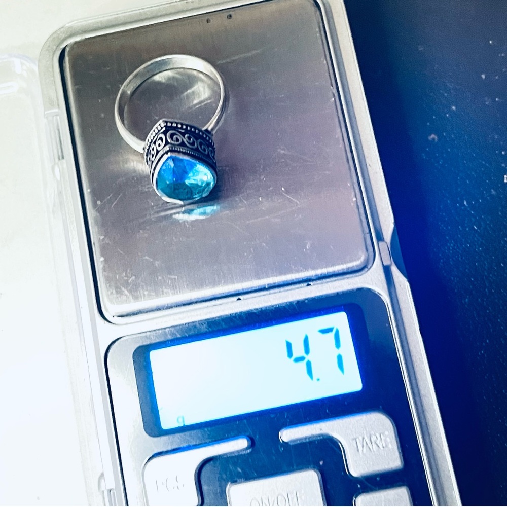 New 925 Sterling Silver London Blue Aquamarine Artisten OOAK Water Drop Ring - Picture 5 of 16